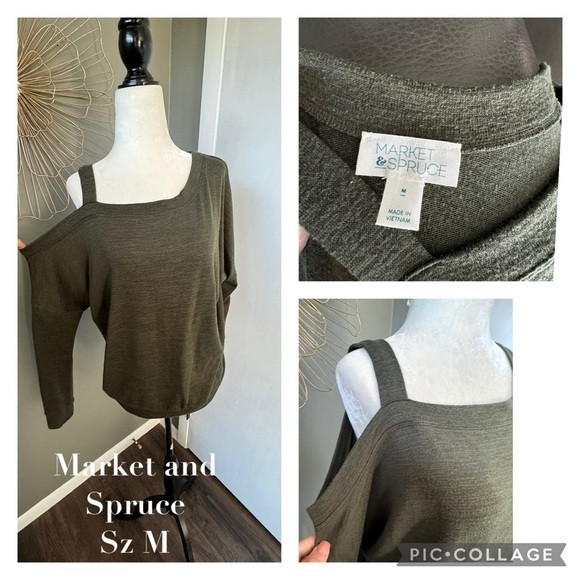 Market & Spruce Tops - Market & Spruce olive green open shoulder (right side) blouse. Sz M